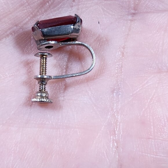 Antique Emerald Cut Ruby Non Pierced Earrings Sterling Silver - Picture 4 of 7